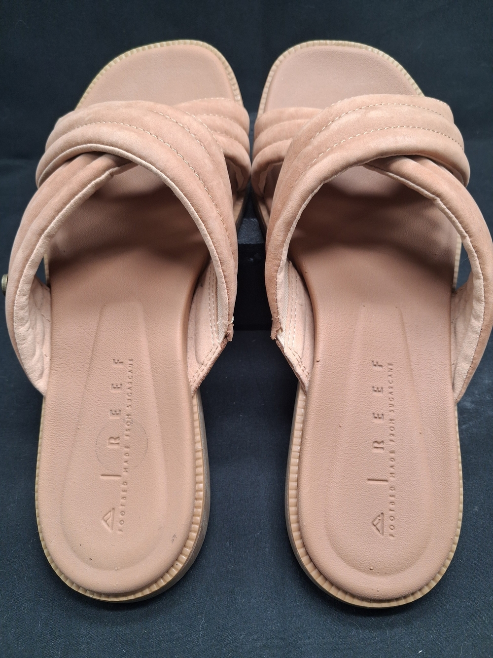 Reef Women's Beige Leather Crossover Slide Mules